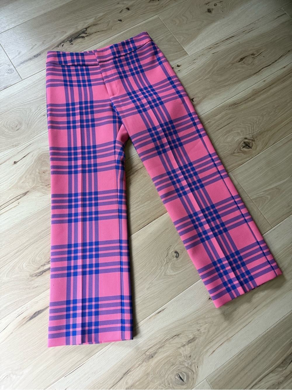 Smythe Amy Pink & Blue Plaid Straight-Leg Pants